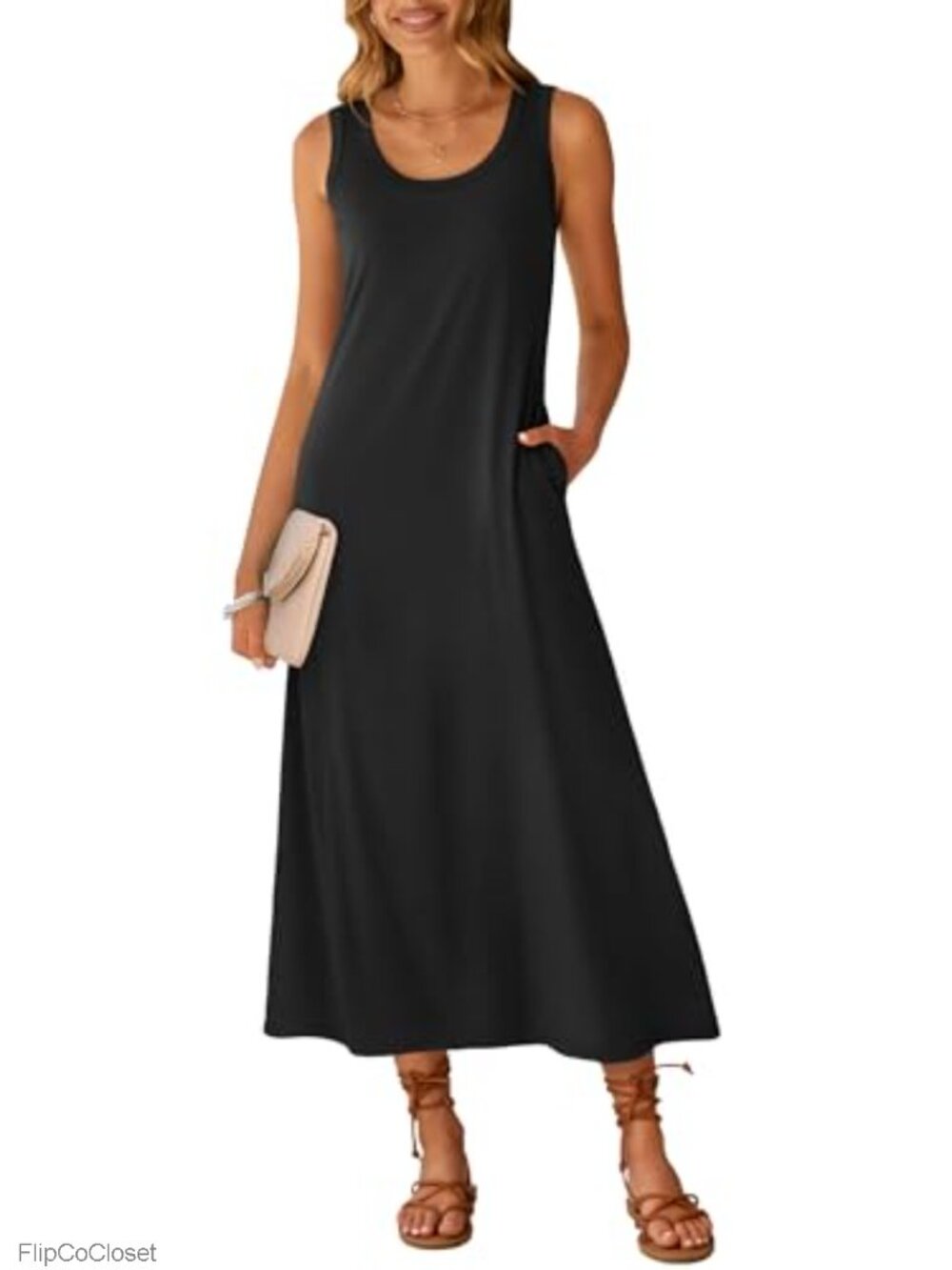 Sleeveless Maxi Tank Dress with Pockets, Lightweight and Stretchy
